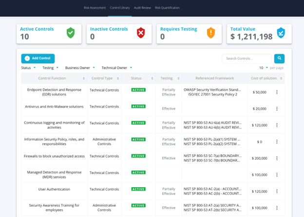 Source: FortifyData, Control Library within the Risk and Compliance Module