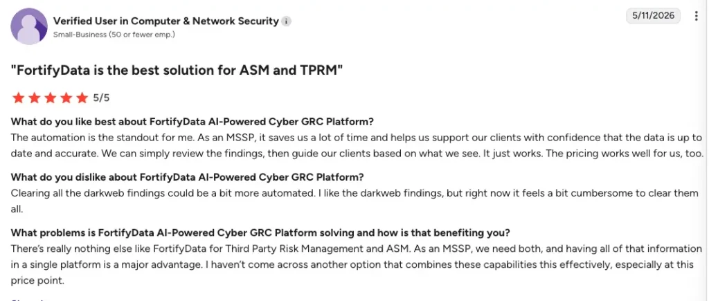 FortifyData MSSP review