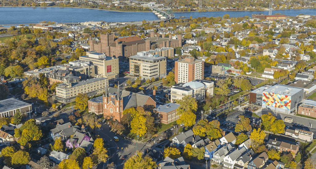 Aerial view of university campus